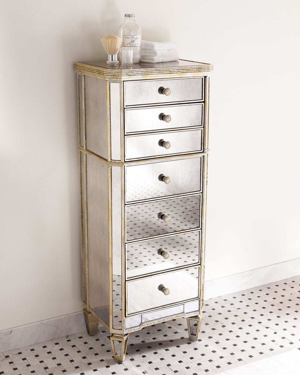 Narrow mirrored deals chest of drawers