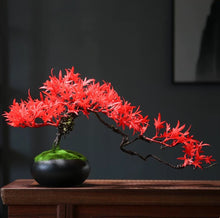 Laden Sie das Bild in den Galerie-Viewer, VICKY YAO - Handmade Red artificial maple leaf in Realistic Pot Bonsai Art 45 x 20 x 22cmH