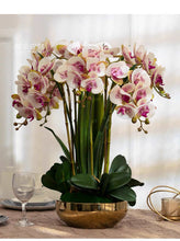 Laden Sie das Bild in den Galerie-Viewer, VICKY YAO - Luxury 8-Stem Real Touch Orchid Arrangement in a Gold Planter