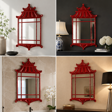 Load image into Gallery viewer, VICKY YAO - Handmade Chinese Red Pagoda Wall Mirror | Chinoiserie Decorative Mirror Oriental Bamboo Frame Mirror Luxury Asian Wall Decor