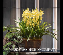 Load image into Gallery viewer, VICKY YAO Design - Yellow Phalaenopsis Orchid Arrangement, 70cm Tall Artificial Flower Bonsai, Luxury Home Décor Floral Sculpture in Pot