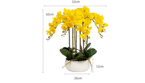 VICKY YAO Faux Floral - Exclusive Design Positive Yellow Artificial Natural Touch Orchid Arrangement in White Pot