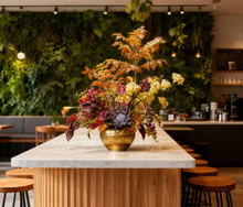 Load image into Gallery viewer, VICKY YAO Design - Luxury Autumn Floral Arrangement | Artificial Fall Flowers in Gold Vase | Warm Wabi-Sabi Aesthetic Home Decor