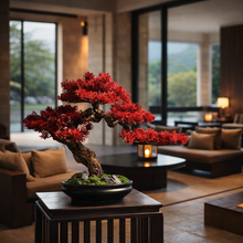 画像をギャラリービューアに読み込む, VICKY YAO - Red Maple Bonsai Tree Sculpture | Artificial Japanese Bonsai Decor | Zen Interior Art | L55×W23×H45cm