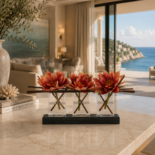 Load image into Gallery viewer, VICKY YAO - Luxury Orange Lotus Floral Arrangement, Modern Centerpiece, Artificial Lotus Flowers, Coastal Home Decor Hotel Lobby Decor