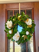 Load image into Gallery viewer, VICKY YAO -  30” Magnolia Wreath for Front Door Large Artificial Greenery Wreath with White Magnolia Flowers, Year Round Farmhouse Decor