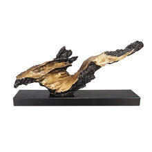 將圖片載入圖庫檢視器 VICKY YAO-Modern Abstract Resin Sculpture | Gold &amp; Black Driftwood Style Art | Faux Wood Art Decor for Office, Zen Space 28.3” L ×  12.6” H