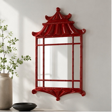 Load image into Gallery viewer, VICKY YAO - Handmade Chinese Red Pagoda Wall Mirror | Chinoiserie Decorative Mirror Oriental Bamboo Frame Mirror Luxury Asian Wall Decor