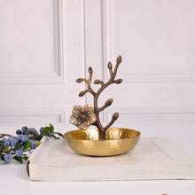 將圖片載入圖庫檢視器 VICKY YAO Table Decor- Vintage Floral Jewelry Holder Dish – Metal Ring Tray with Tree Branch Design