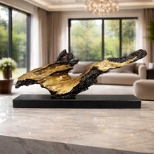 將圖片載入圖庫檢視器 VICKY YAO-Modern Abstract Resin Sculpture | Gold &amp; Black Driftwood Style Art | Faux Wood Art Decor for Office, Zen Space 28.3” L ×  12.6” H