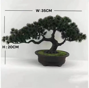 VICKY YAO-Artificial Bonsai Tree Realistic Tall. Ceramic Pot Fake Plants Zen Faux Home Office Desk Shelf Living room Japanese W35 x H20cm