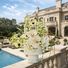 Load image into Gallery viewer, VICKY YAO Design Aesthetic-Luxury Artificial Orchid Arrangement in Marble Vase – French Elegance Floral Centerpiece L30xH50cm