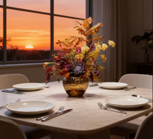 Load image into Gallery viewer, VICKY YAO Design - Luxury Autumn Floral Arrangement | Artificial Fall Flowers in Gold Vase | Warm Wabi-Sabi Aesthetic Home Decor