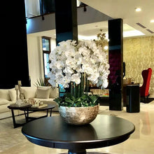 Load image into Gallery viewer, VICKY YAO Design -Bespoke Luxury Floral Design Elegant Shell-Finish Planter with 18 Stem Real Touch Orchid Arrangement W55xH78cm