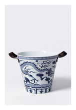 Load image into Gallery viewer, VICKY YAO Design Aesthetic - Oriental Dragon Porcelain Ice Bucket Blue and White Ceramic Cooler