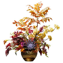 Load image into Gallery viewer, VICKY YAO Design - Luxury Autumn Floral Arrangement | Artificial Fall Flowers in Gold Vase | Warm Wabi-Sabi Aesthetic Home Decor