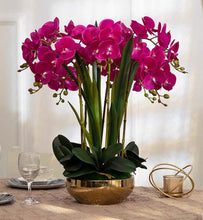 Laden Sie das Bild in den Galerie-Viewer, VICKY YAO - Luxury 8-Stem Real Touch Orchid Arrangement in a Gold Planter