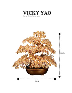 VICKY YAO - Handmade Large Green Real Crystal Bonsai Feng Shui Tree of Success Spiritual Gift Decor Meditation Amethyst Gemstone Tree26x23cm