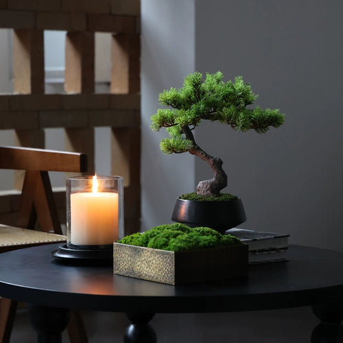 VICKY YAO - Realistic Artificial Bonsai Tree with Preserved Moss – Handmade Zen Decor for Home or Office Zen Table Decor Shelf Decor