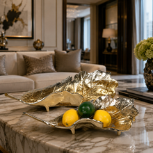 將圖片載入圖庫檢視器 VICKY YAO-Modern Abstract Handmade Aluminum Leaf Tray | Indian Artisan Decorative Leaf Bowl | Gold Metal Catchall Tray | Luxury Coffee Table