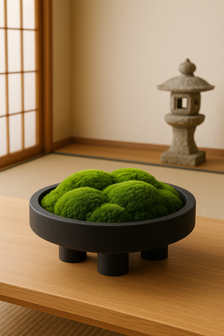 VICKY YAO -Outdoor Indoor Real Preserved Moss Bowl Centerpiece,Preserved Moss Bowl Black Rustic Wooden Coffee Table Centerpiece D12-inch