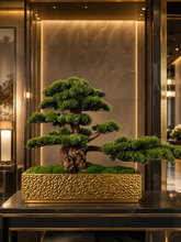 Laden Sie das Bild in den Galerie-Viewer, VICKY YAO-Luxury Realistic Bonsai Tree Handcrafted Artificial Bonsai Art Hammered Gold Planter Hotel Lobby Decor Luxury Home Decor