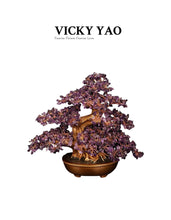 Load image into Gallery viewer, VICKY YAO - Handmade Large Green Real Crystal Bonsai Feng Shui Tree of Success Spiritual Gift Decor Meditation Amethyst Gemstone Tree26x23cm