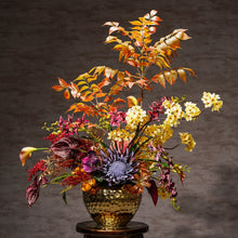 Load image into Gallery viewer, VICKY YAO Design - Luxury Autumn Floral Arrangement | Artificial Fall Flowers in Gold Vase | Warm Wabi-Sabi Aesthetic Home Decor