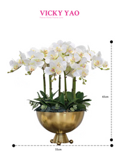 画像をギャラリービューアに読み込む, VICKY YAO Design - Faux White Orchid in Gold Vase Modern Home Decor Arrangement Tall Size H65cm