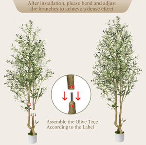 VICKY YAO - Artificial Olive Tree, 182 cm Tall Faux Olive Plant in Cement Pot Potted Olive Silk Tree Fake Greenery Plant for Indoor Home Office