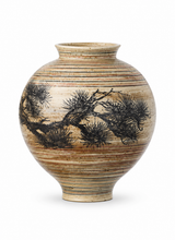 Load image into Gallery viewer, VICKY YAO - Realistic Bonsai Floral Arrangement in Pine Motif Ceramic Vase, Wabi Sabi Decor, Luxury Hotel &amp; Home Statement Piece L90xH80cm