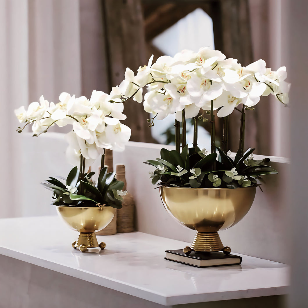 VICKY YAO Design - Luxury Artificial Orchid Flower Arrangement With Triangle Ball Vase Short Size H52cm