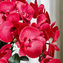 Load image into Gallery viewer, VICKY YAO - Large Luxury Natural Touch Red Orchid Arrangement in Handcrafted Shell Mosaic Planter Hotel Lobby Floral Installation H30.7in