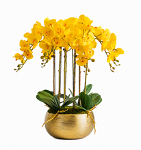 將圖片載入圖庫檢視器 VICKY YAO - Real Touch Yellow Phalaenopsis Orchid Arrangement in Brushed Gold Planter | Luxury Faux Orchid Centerpiece | Elegant Home Decor