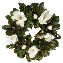 Load image into Gallery viewer, VICKY YAO -  30” Magnolia Wreath for Front Door Large Artificial Greenery Wreath with White Magnolia Flowers, Year Round Farmhouse Decor