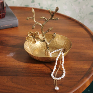 VICKY YAO Table Decor- Vintage Floral Jewelry Holder Dish – Metal Ring Tray with Tree Branch Design