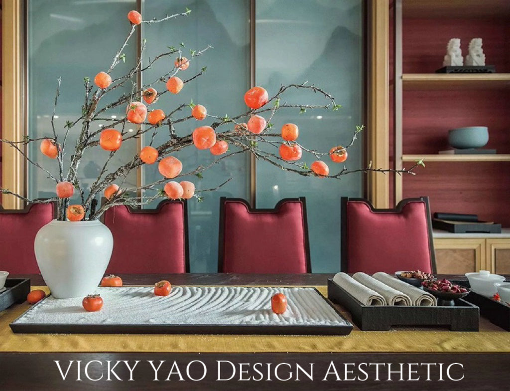 VICKY YAO Design Aesthetic - Exclusive Design Handmade Winter Frost Falling Persimmon Natural Touch Floral Art