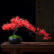 將圖片載入圖庫檢視器 VICKY YAO Design Aesthetic - Handmade Red artificial maple leaf in Realistic Pot Bonsai Art 45 x 21 x 25cmH