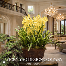 Load image into Gallery viewer, VICKY YAO Design - Yellow Phalaenopsis Orchid Arrangement, 70cm Tall Artificial Flower Bonsai, Luxury Home Décor Floral Sculpture in Pot