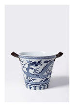 Load image into Gallery viewer, VICKY YAO Design Aesthetic - Oriental Dragon Porcelain Ice Bucket Blue and White Ceramic Cooler