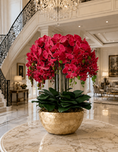 Load image into Gallery viewer, VICKY YAO - Large Luxury Natural Touch Red Orchid Arrangement in Handcrafted Shell Mosaic Planter Hotel Lobby Floral Installation H30.7in