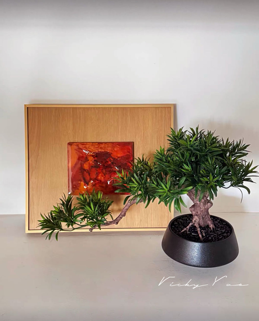 VICKY YAO Design Aesthetic - Mini Realistic Buddha Pine Bonsai 47x15x28cm