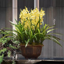 Load image into Gallery viewer, VICKY YAO Design - Yellow Phalaenopsis Orchid Arrangement, 70cm Tall Artificial Flower Bonsai, Luxury Home Décor Floral Sculpture in Pot