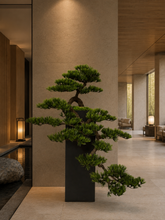將圖片載入圖庫檢視器 VICKY YAO - Exclusive Design Luxury Handmade Realistic Bonsai Floor Sculpture with Black Pedestal Hotel Style Artificial Bonsai Tree
