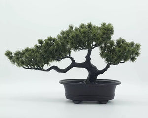 VICKY YAO-Artificial Bonsai Tree Realistic Tall. Ceramic Pot Fake Plants Zen Faux Home Office Desk Shelf Living room Japanese W35 x H20cm