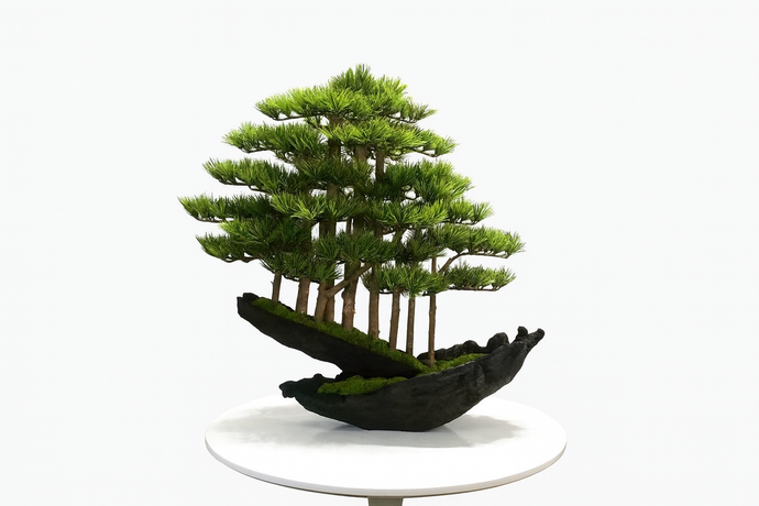 VICKY YAO Fine Bonsai - Handcrafted Bonsai Tree Sculpture Artificial Bonsai with Natural Wood Base Preserved Moss Zen Decor L65xW30xH66cm
