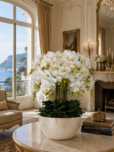 画像をギャラリービューアに読み込む, VICKY YAO Design -Bespoke Luxury Floral Design Elegant Shell-Finish Planter with 18 Stem Real Touch Orchid Arrangement W55xH78cm