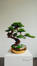 画像をギャラリービューアに読み込む, VICKY YAO Design - Limited Edition Bonsai Art Sculpture Handcrafted Realistic Pine Tree in Gold Planter  Zen Japanese Home Decor 68x38x62cm