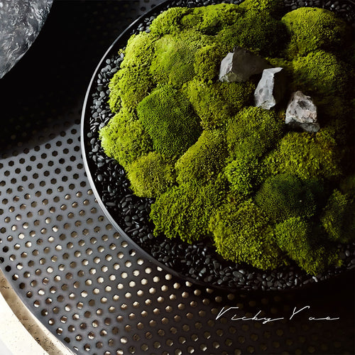 VICKY YAO Design Aesthetic - Real Preserved Moss Bowl Centerpiece, Unique form , table centerpiece 30x30x20cm