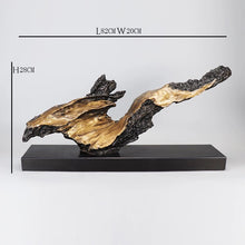 將圖片載入圖庫檢視器 VICKY YAO-Modern Abstract Resin Sculpture | Gold &amp; Black Driftwood Style Art | Faux Wood Art Decor for Office, Zen Space 28.3” L ×  12.6” H